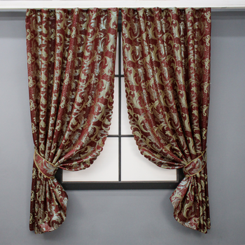 Комплект готових штор VR-Textil Жакард Завиток з люрексом № 1650ш Бордовий з золотистим 145х170 см 2 шт (35-0260)