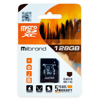 Карта пам'яті microSDXC (UHS-1 U3) Mibrand 128Gb class 10 (adapter SD) (MICDHU3/128GB-A)