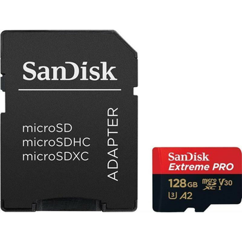 Карта пам'яті microSDXC (UHS-1 U3) SanDisk Extreme Pro A2 128Gb class 10 V30 (R170MB/s,W90MB/s) (adapter SD) (SDSQXCY-128G-GN6MA)