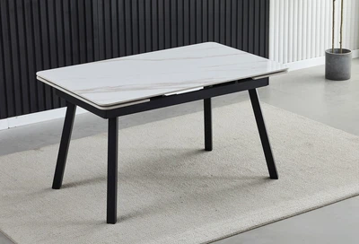 Стол Madrid Ceramic 140(200)x85 белый глянец / черный каркас Intarsio