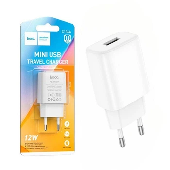 Зарядний пристрій з 1 портом, білий HOCO C134A, USB (2,4А)