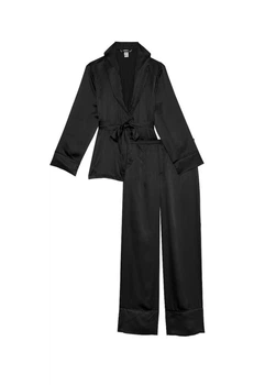 Пижама сатиновая рубашка и штаны Victoria's Secret Dream Satin Wrap Top Long Pajama Set черная L regular