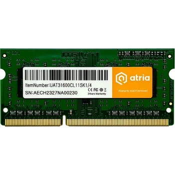 Модуль памяти ATRIA DDR3 4Gb 1600MHz sodimm UAT31600CL11SK1/4 (UAT31600CL11SK1/4)