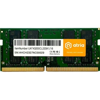 Модуль памяти ATRIA DDR4 16Gb 3200MHz sodimm UAT43200CL22SK1/16 (UAT43200CL22SK1/16)