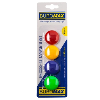 Магніти для дошки BuroМax ВМ.0022-43 30мм 4шт 4 кольори