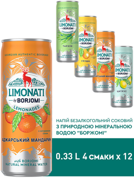Набор лимонада Borjomi Limonati Микс вкуса Груша + Аджарский мандарин + Тархун + Цитрус 0.33 л х 12 шт (4860019003074_4860019003050_4860019003111_4860019003098)