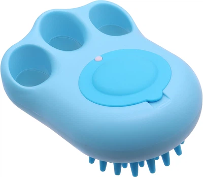 Щетка массажная силиконовая для мытья кошек и собак UFT Pet Brush с дозатором для шампуня Голубая (UFTpetbrush1blue)