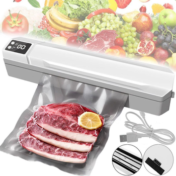 Вакуумный упаковщик пакетов Vacuum Sealer / Автоматический бытовой вакууматор с пакетами, вакуумайзер для упаковки и хранения еды, продуктов (Белый)