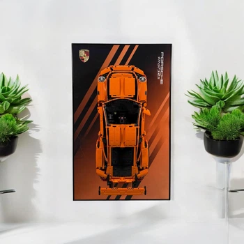 Арт Держатель Рамка на Стену 80x50 см. для Фирменного Конструктора Technic 42056 Porsche 911 GT3 RS Orange Порш Оранжевый 2016 года - Type-E