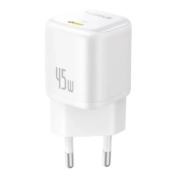 Зарядний мережевий пристрій Baseus PicoGo GaN Fast Charger 45W Type-C з функцією швидкої зарядки QC3.0+PD3.0 (P10176800213-00) White