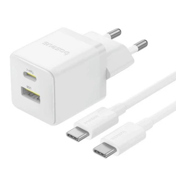 Комплект для быстрой зарядки Зарядное сетевое устройство Baseus Palm 30W Type-C+USB QC3.0+PD3.0 + Кабель Type-C to Type-C 60W 1m (P1011160A213-01) White