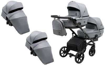Коляска 2 в 1 для двойни Bair Kiwi DUO Soft BKP-218 серый
