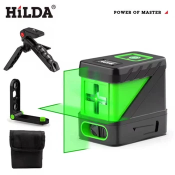 Двухлучевой лазерный уровень / нивелир HILDA 2 LS217 со штативом, настенной опорой и сумкой для переноски, 7.9х7.8х5.5 см, зеленый (100905549)