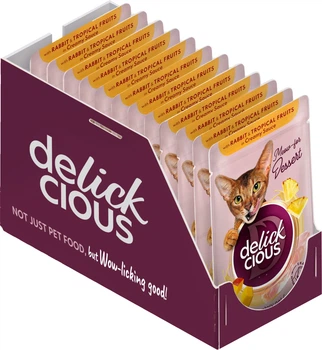 Упаковка Дополнительного консервированного корма для взрослых кошек Delickcious Хлопья с уткой и лесными ягодами в сливочном соусе 80 г х 12 шт (D6251502_1)