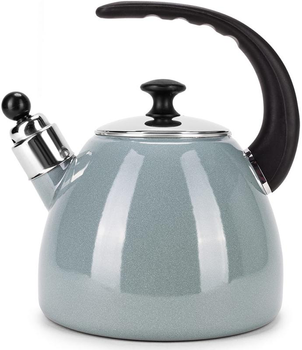 Чайник емальований Kamille Boiling Water 2.5л зі свистком, індукційний, оливковий (KM-1040A)
