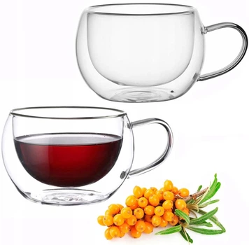 Широкие термокружки с двойным дном набор 2шт 300ml стекло