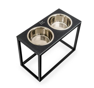 Миски на подставке Harley and Cho Dinner Black Stone + Black XL40 52x26x40cm высота/ Миски 1,8л / Диаметр 20 см Черный камень черный металл (HC-003300305)