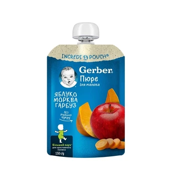 Фруктово-овощное пюре Gerber из Яблок Моркови и Тыквы для детей с 6 месяцев 150 г (8445290223333)