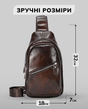 Мужской кожаный слинг на одно плечо сумка-слинг коричневая TIDING BAG 62867
