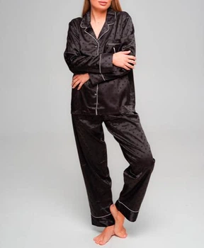 Сатинова піжама Victoria's Secret (сорочка+штани) L Чорна преміум Satin Long Pajama Set