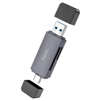 Картридер HOCO HB45 – адаптер для чтения карт памяти TF и SD с поддержкой USB 3.0 и Type-C Metal Gray