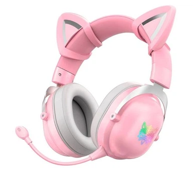 Навушники ONIKUMA Bluetooth Gaming CAT with LED B100 (B20), BT5.0, AUX, 1000mAh, 15-22h, pink