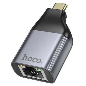 Компактний Перехідник Hoco UA35 Type-C to RJ45 Metal grey