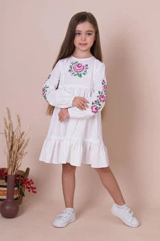 Вишита сукня для дівчинки Mevis 5254-02 льон білий 104