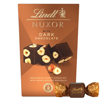 Конфеты Lindt Nuxor Dark из чёрного шоколада с целыми лесными орехами, 150г