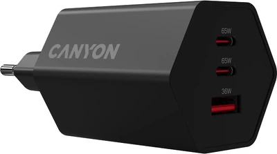 Зарядное устройство Canyon Hexagon 65 GaN 65W 2xPD 1xQC EU Black (CND-CHAHEX65B)