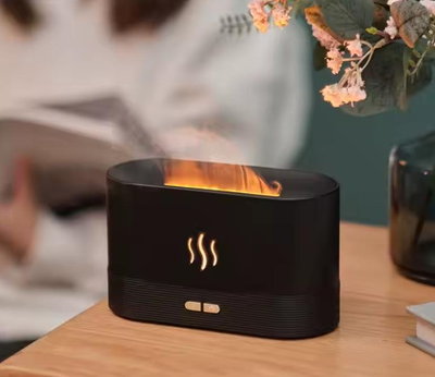Зволожувач повітря Камін Flame Aroma Diffuser з ефектом полум'я і підсвічуванням Чорний