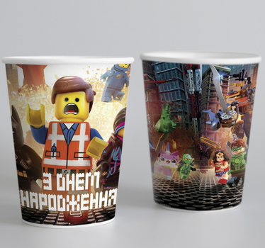 Стаканчики Бумажные Одноразовые Конструктор LEGO З Днем Народження Разноцветный