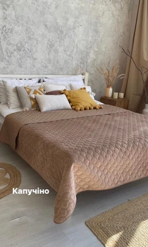 Покрывало ТЕП велюровое Velour Ромб круглый Капучино полуторное 150х210 см Двустороннее