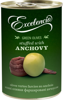 Оливки зелені Excelencia 280/320 фаршировані анчоусом 314 мл (8410971034669)
