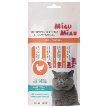 Ласощі MIAU MIAU Creamy Cat Treats -для котів - з куркою, 4x15 г
