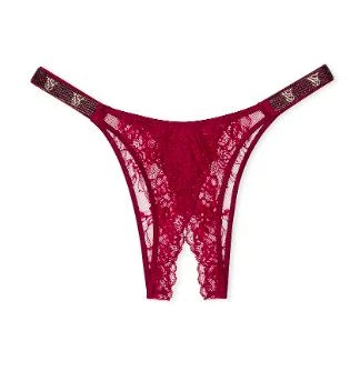Женские трусики открытый доступ Victoria's Secret Buy Shine Strap Rose Lace Crotchless Brazilian Panty S Бордо