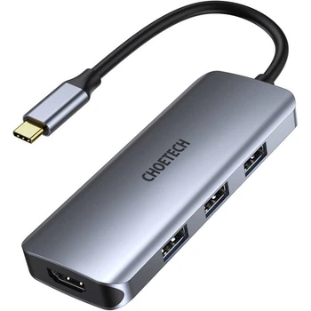 Док-станція USB3.1 Type-C -->HDMI 30Hz/3хUSB 3.0/USB-C/ PD100W/SD/TF 7 in 1Choetech