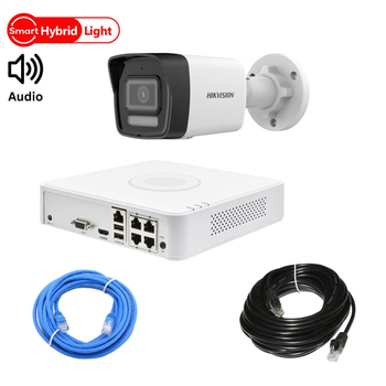 Комплект відеонагляду на 1 вуличну камеру Hikvision 4Mp-IP-DS-2CD1043G2-LIUF-HybridLight зі звуком