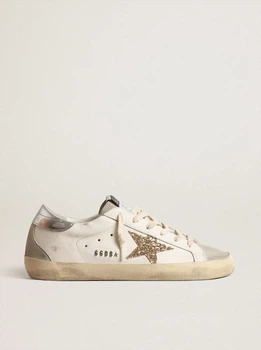 Женские кеды з логотипом Golden Goose с золотой блестящей звездой и замшевыми вставками Размер 37 Белый