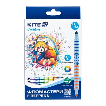 Набір фломастерів Kite Creative двосторонні 1-3 мм 12 шт 24 кольори (K-1151)