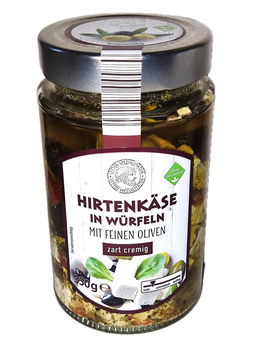 Сир фета з оливками Hirtenkäse in Würfeln mit Oliven у скляній банці 350г