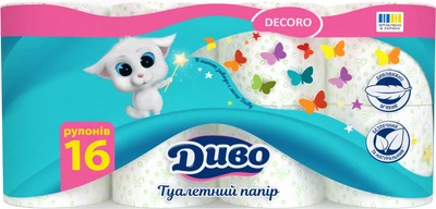Туалетний папір Диво Decoro Двошаровий 140 відривних аркушів 16 рулонів (4820003838846)
