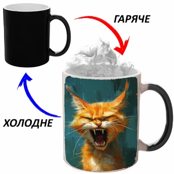 Чашка хамелон (кружка, чашка) Cat #020 Черная 330 мл