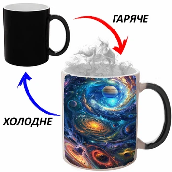 Чашка хамелон (кружка, чашка) Космос #0016 Черная 330 мл