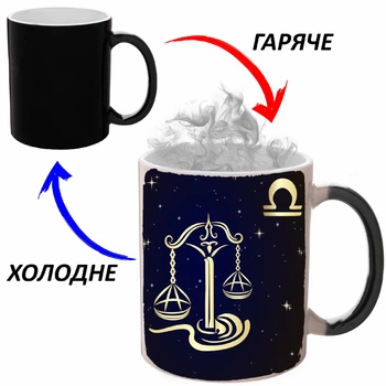 Чашка хамелон (кухоль, горнятко) Терези (Знак зодіаку) Чорна 330 мл