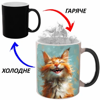 Чашка хамелон (кружка, чашка) Cat #026 Черная 330 мл