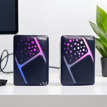 Колонки компьютерные игровые с RGB подсветкой JEDEL 2.0 USB для ПК, ноутбука, телевизора, стереоколонки стационарные настольные с басами, мощная акустическая система для музыки и игр с USB питанием, комплект 2шт Черные S527