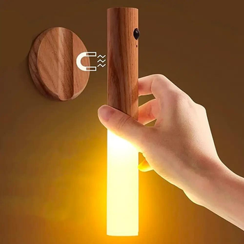 Дерев'яний настінний світильник з датчиком руху та акумулятором Induction lamp, бездротова LED лампа AND-850