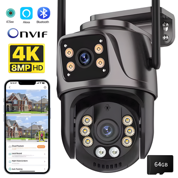 Камера видеонаблюдения 4K 8MP PTZ SecureVision, умное слежение, двойной экран, WiFi, защита IP66, цветное ночн