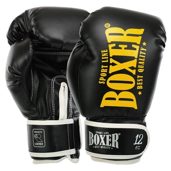 Перчатки боксерские искусственная кожа BOXER 2022-N NEW (размер 10oz, Черный)